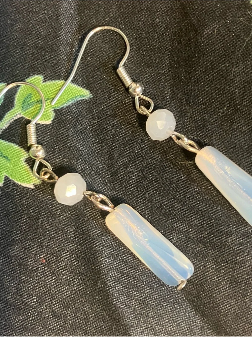 Delicate Opalite Drop Earrings - Light White Milky Glass